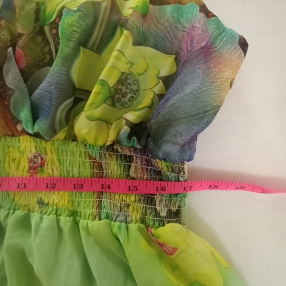 Fairycore Whimsical Sheer Layered Ruffled Floral V Neck Flowy Cottagecore Dress - Picture 7 of 8